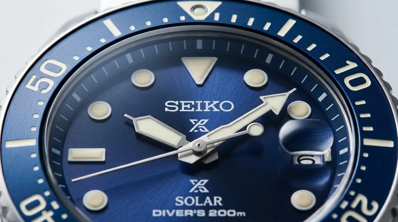 Illustrative render — light in, time out of the Seiko Prospex Solar Diver SNE585