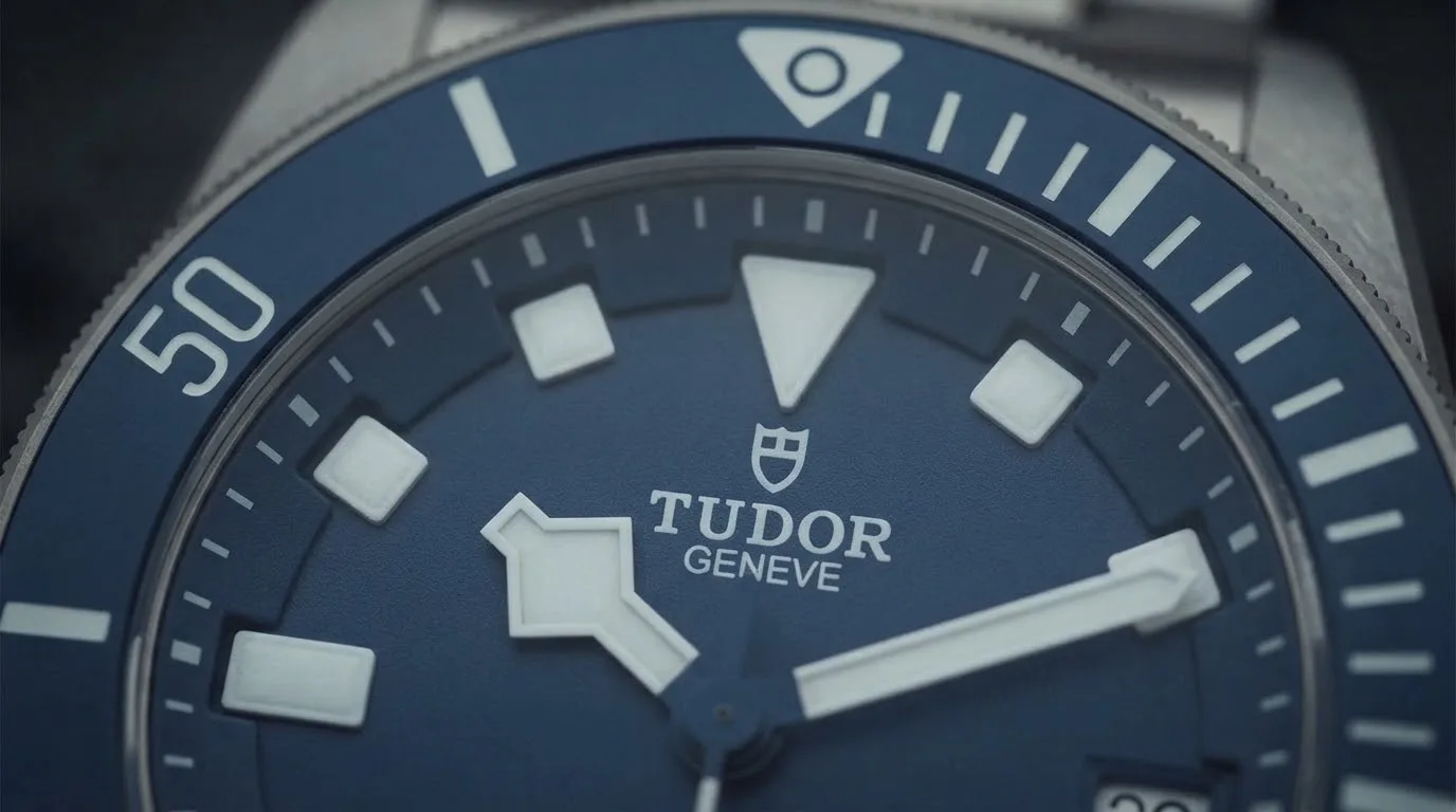 Illustrative render — blue on titanium of the Tudor Pelagos 42mm M25600TB-0001 (titanium, blue ceramic bezel, blue dial, titanium bracelet)