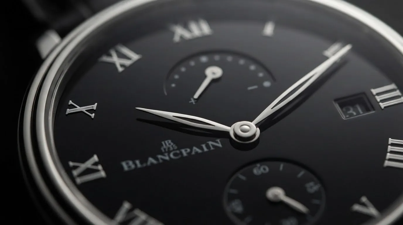 Illustrative render — eight days, by hand of the Blancpain Villeret 8 Jours (platinum, black dial, limited edition)