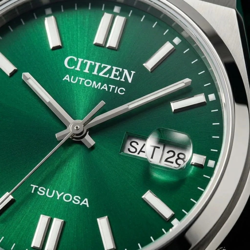 Illustrative render — caliber 8210 of the Citizen Tsuyosa Automatic (Green Dial)