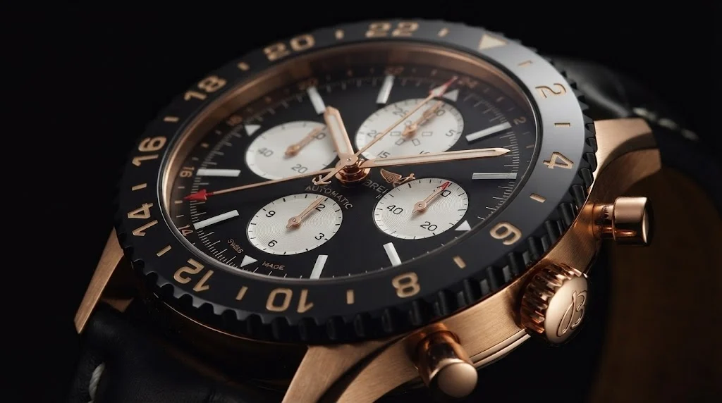 Illustrative render — built for the flight deck of the Breitling Chronoliner (18k red gold)
