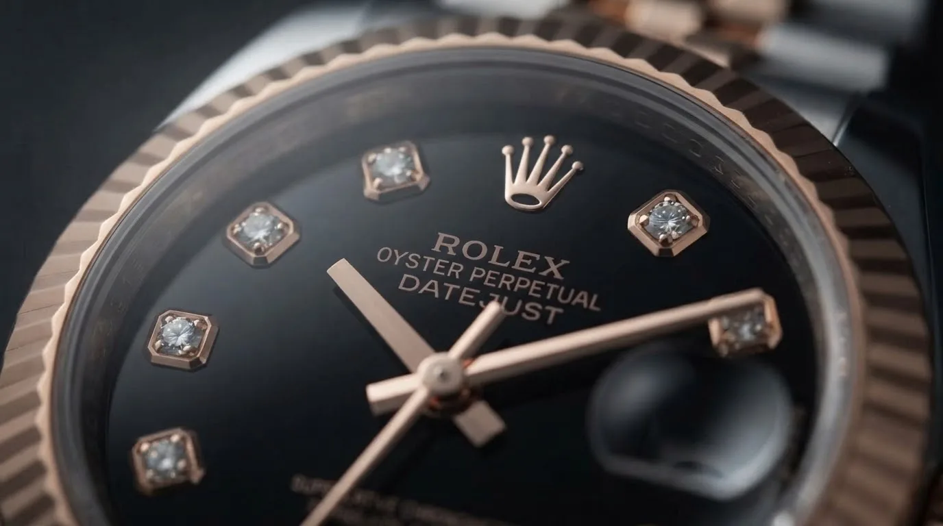 Illustrative render — everose or yellow of the Rolex Lady-Datejust 26 ref. 179171G per the seller (two-tone, black diamond dial, fluted bezel, Jubilee bracelet, serviced, limited warranty, pre-owned)