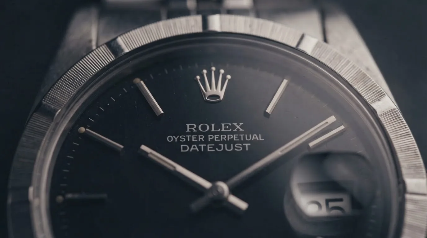 Illustrative render — where the listing and the photograph disagree of the Rolex Datejust 36 ref. 1601 (vintage steel, black dial, engine-turned bezel per the photograph, Jubilee bracelet, box, pre-owned)