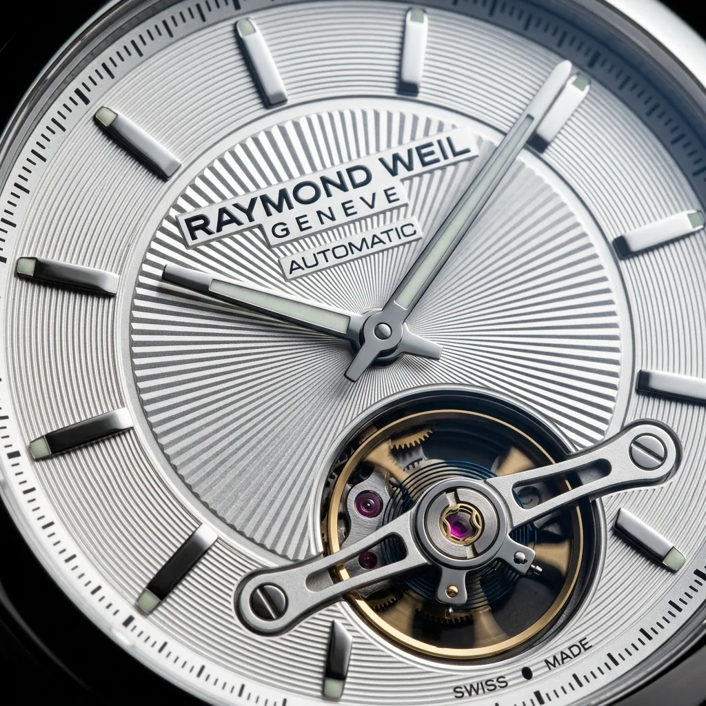 Raymond Weil Freelancer 2780 silver guilloche dial macro