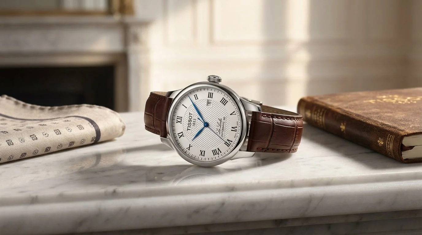 Illustrative render — hero view of the Tissot Le Locle Powermatic 80