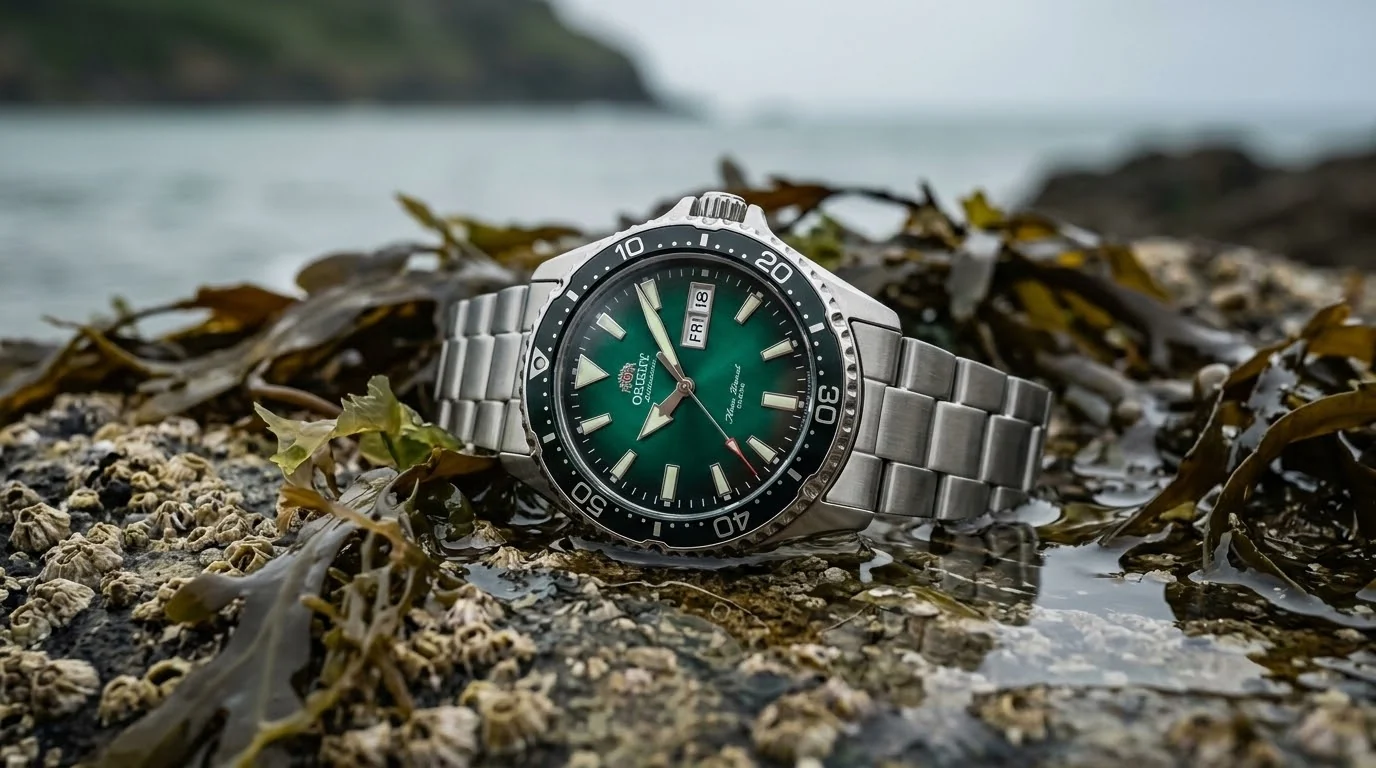 Illustrative render — hero view of the Orient Kamasu Automatic Diver