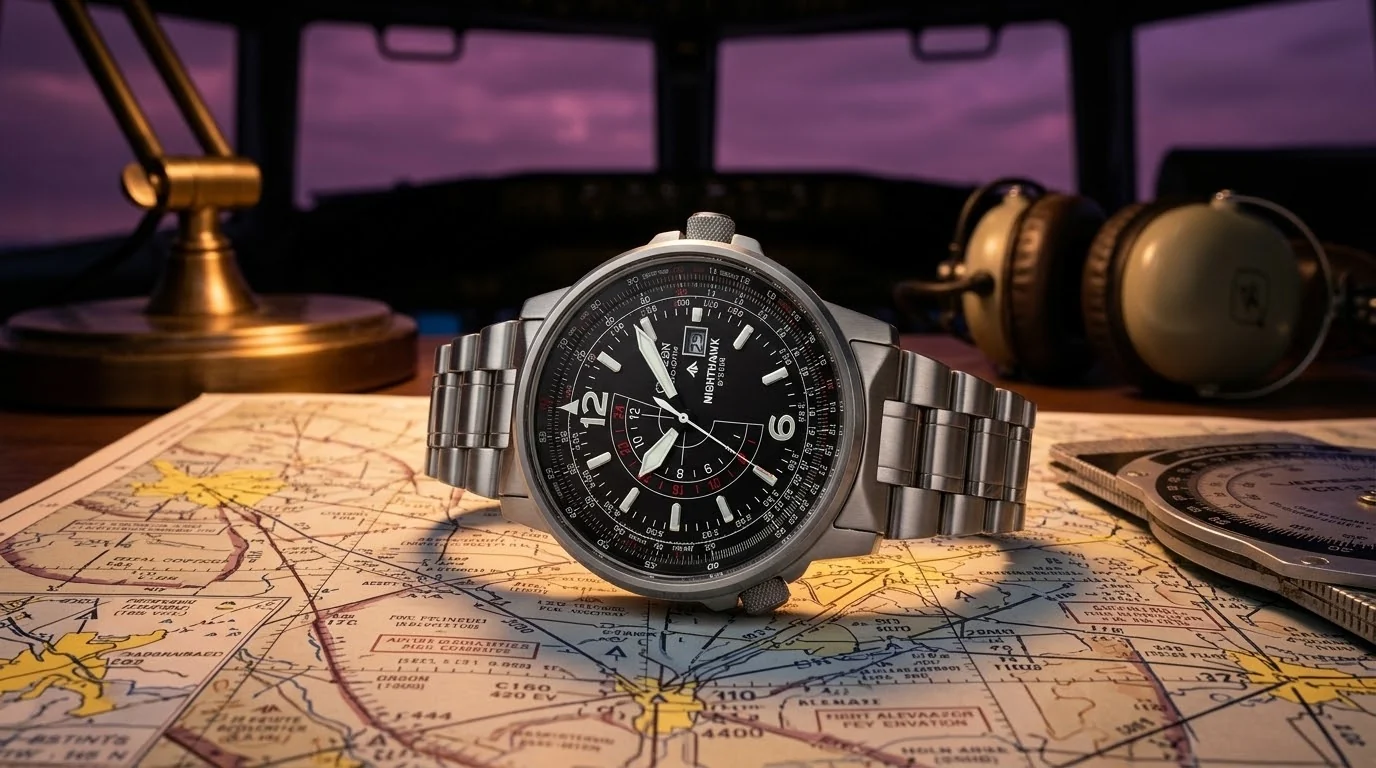 Illustrative render — hero view of the Citizen Promaster Air Nighthawk