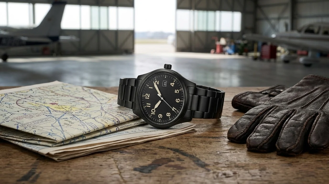 Illustrative render — hero view of the Citizen Eco-Drive Weekender Avion Field