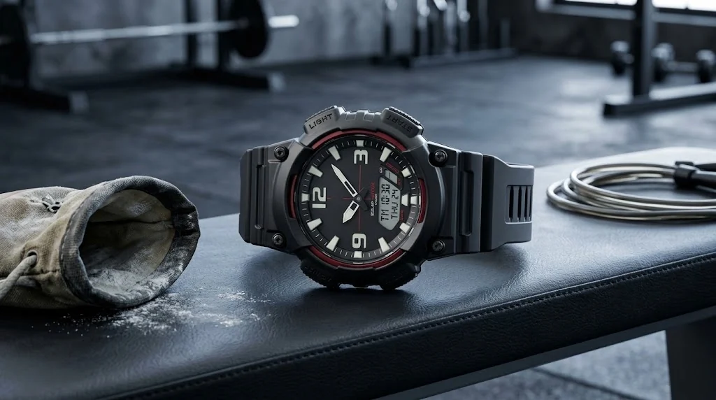 Illustrative render — hero view of the Casio AQ-S810W Solar