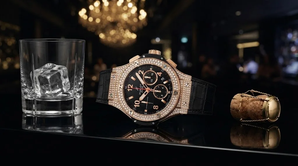 Illustrative render of the Hublot Big Bang 44 (rose gold, diamonds)