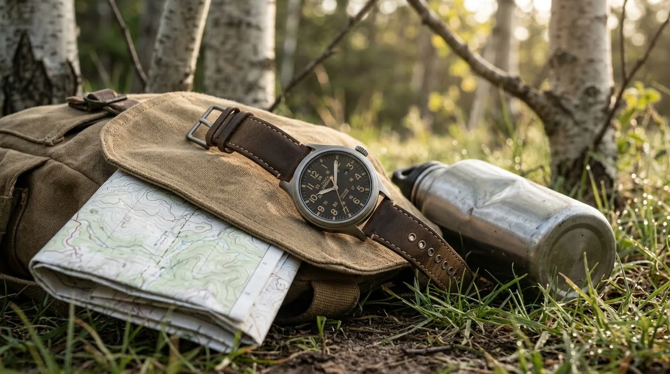 Illustrative render — hero view of the Timex Expedition Metal Field "Scout"
