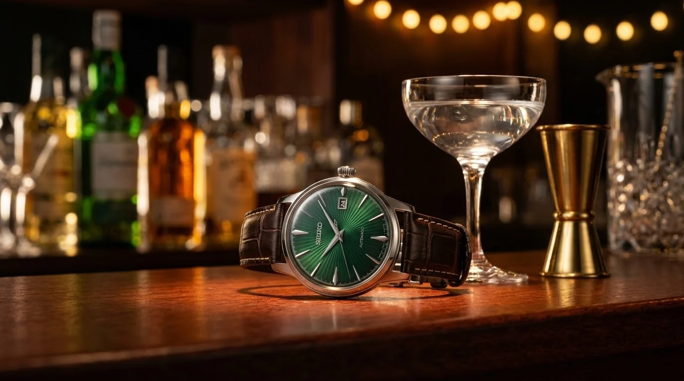 Illustrative render — hero view of the Seiko Presage Cocktail Time SRPE15