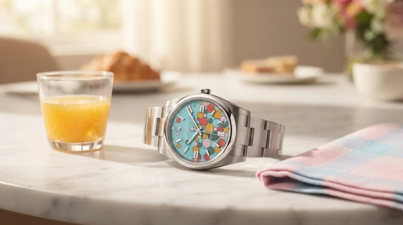 Illustrative render — hero view of the Rolex Oyster Perpetual 36 126000 Celebration dial