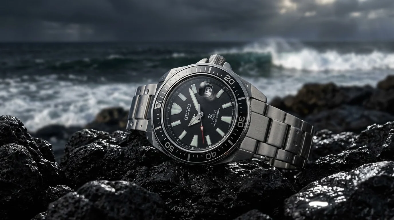 Illustrative render — hero view of the Seiko Prospex Samurai SRPL13