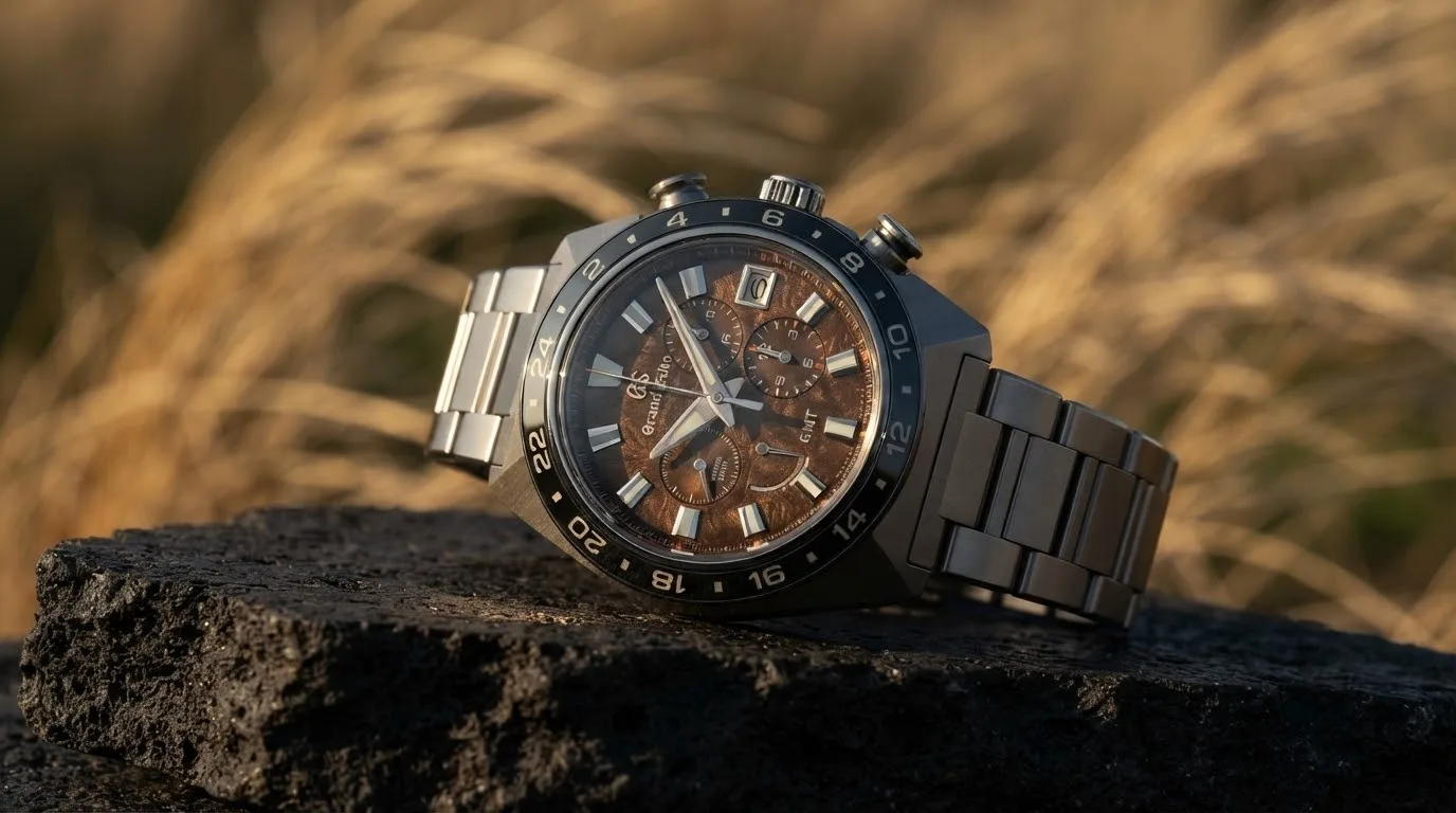 Illustrative render — hero view of the Grand Seiko Sport Spring Drive Chronograph GMT SBGC231 (Mane of the Lion, limited)