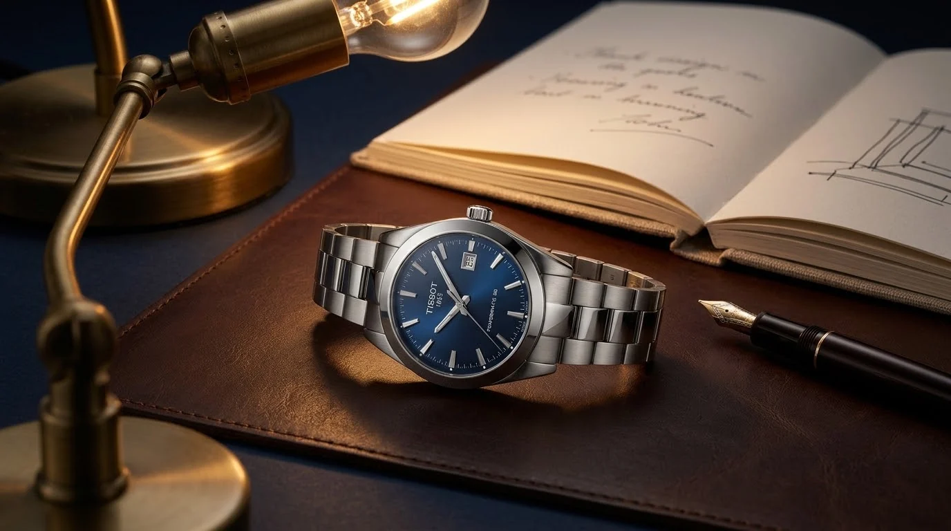 Illustrative render — hero view of the Tissot Gentleman Powermatic 80 Silicium