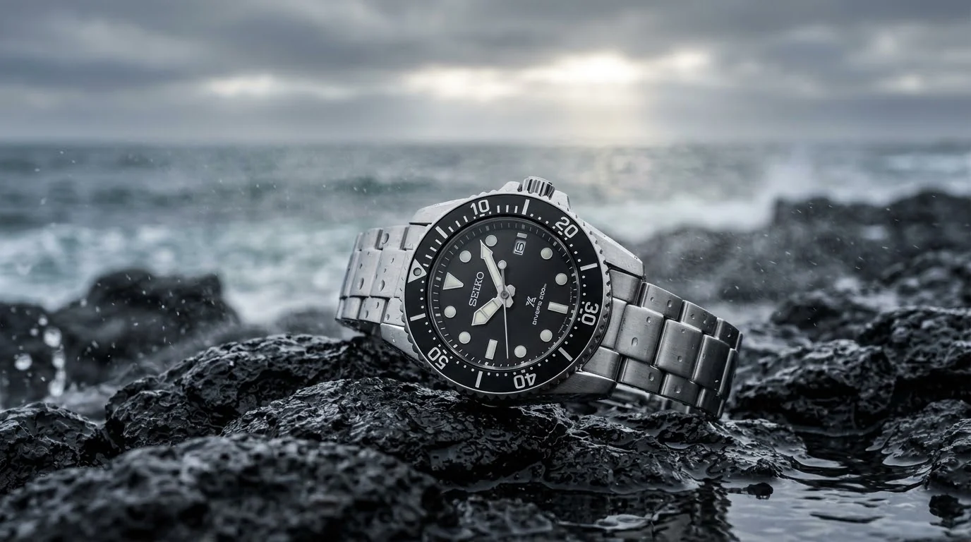 Illustrative render — hero view of the Seiko Prospex Sea Solar SNE597
