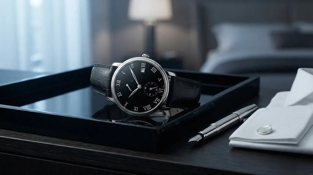 Illustrative render of the Blancpain Villeret 8 Jours 42 (platinum, black dial)