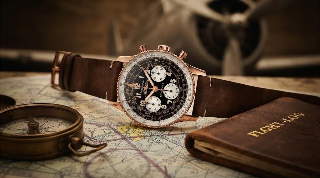 Illustrative render of the Breitling Navitimer 1959 Edition (red gold)