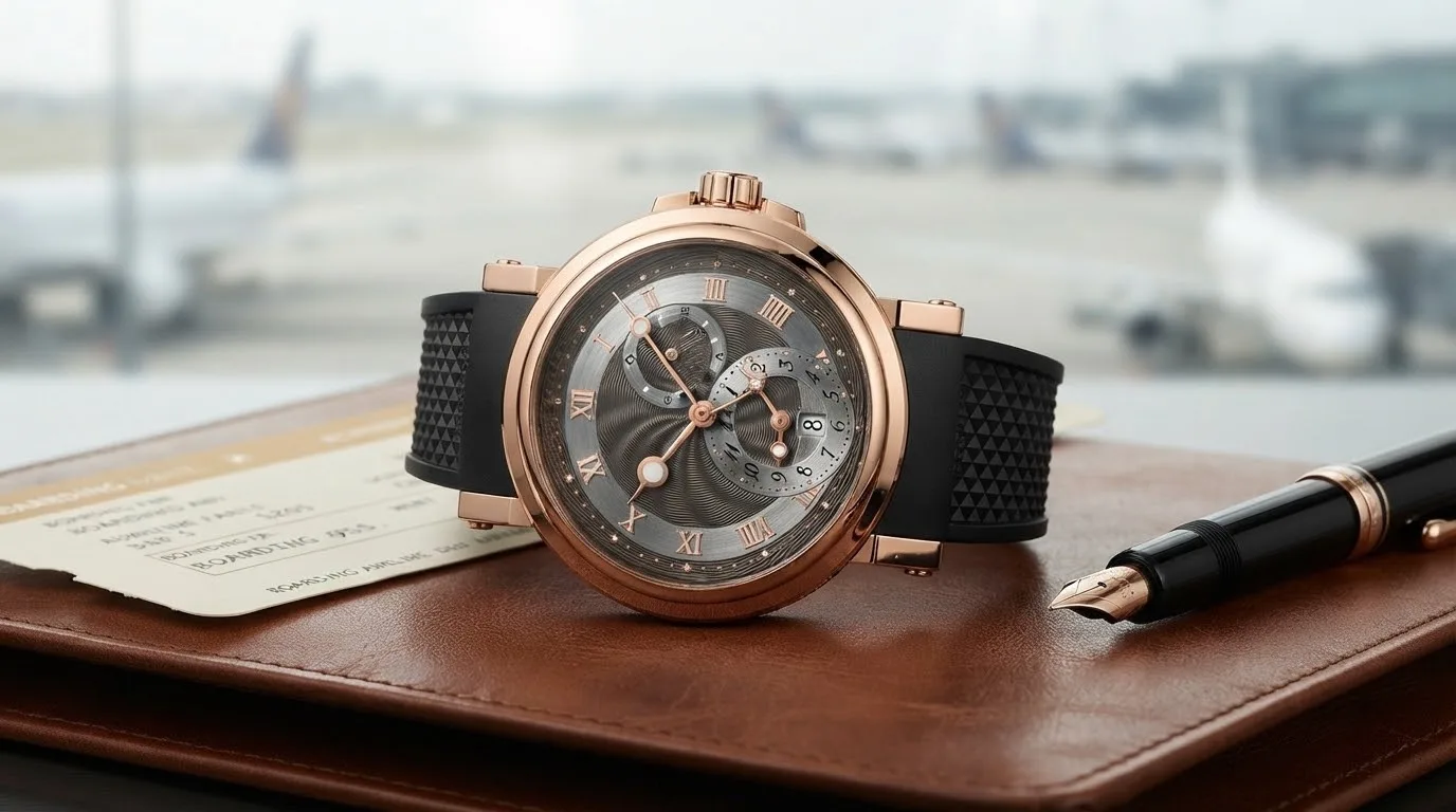Illustrative render of the Breguet Marine Dual Time 5857 (rose gold, rubber)