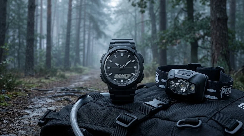 Illustrative render — hero view of the Casio AQ-S820W Solar