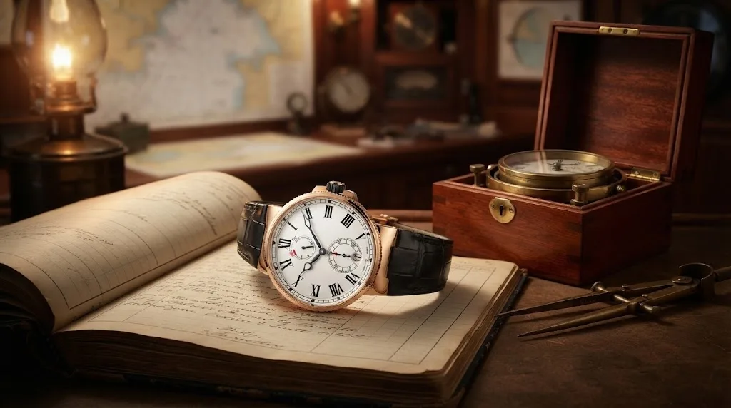 Illustrative render of the Ulysse Nardin Marine Chronometer Manufacture 43 (rose gold)