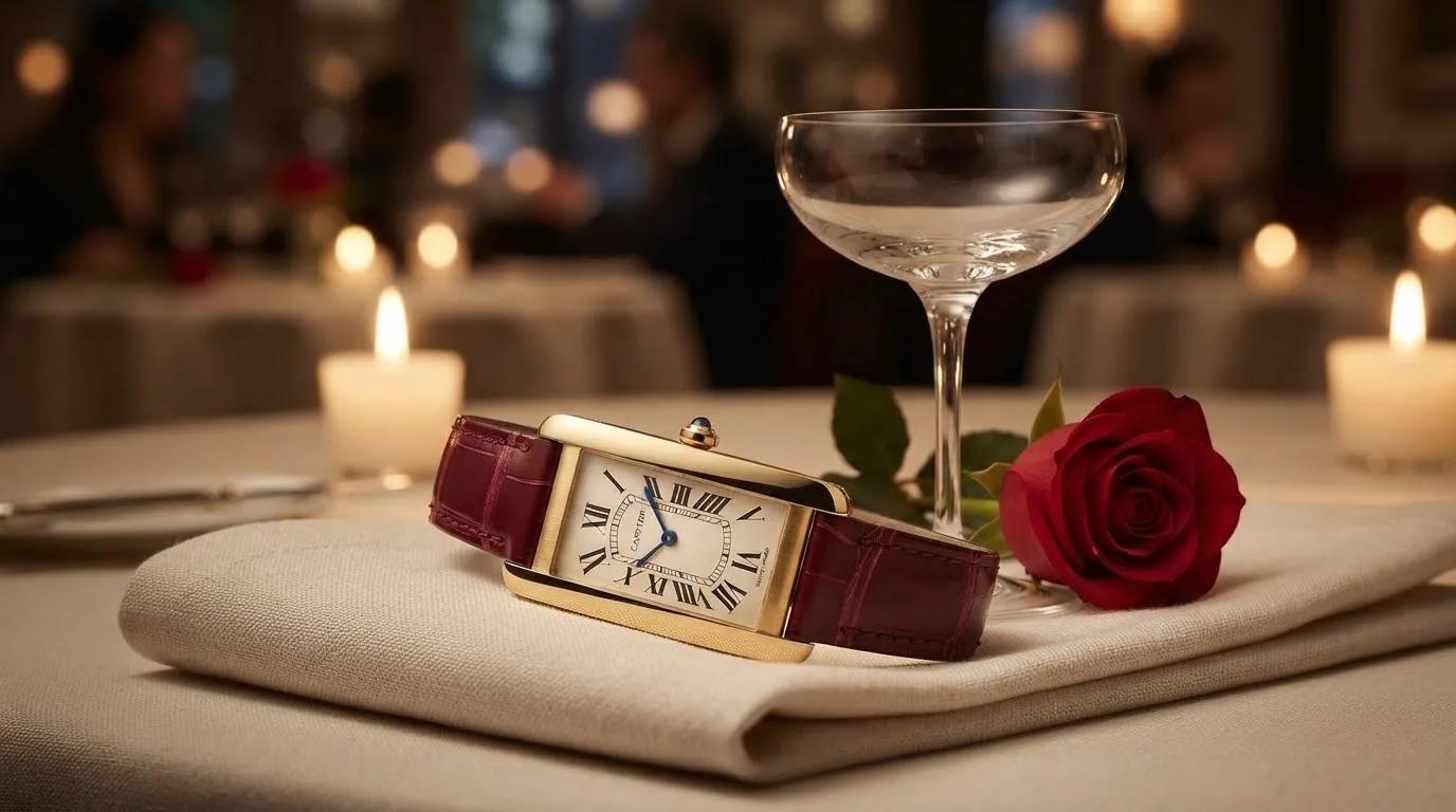 Illustrative render — hero view of the Cartier Tank Américaine small model (18k yellow gold)