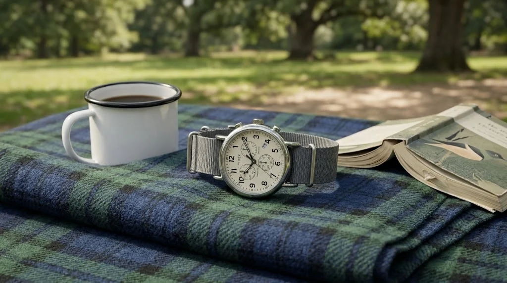 Illustrative render — hero view of the Timex Weekender Chronograph