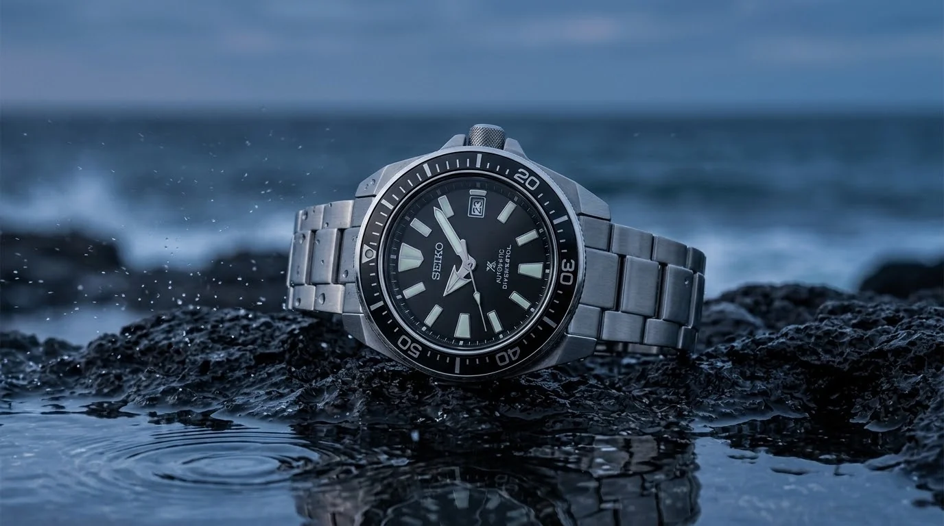 Illustrative render — hero view of the Seiko Prospex Samurai SRPF03