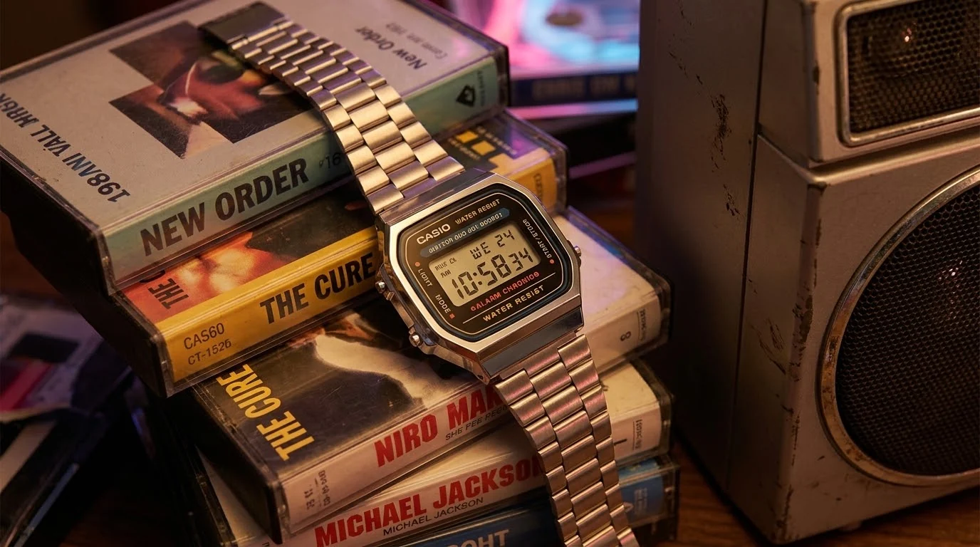 Illustrative render — hero view of the Casio Vintage A168WA
