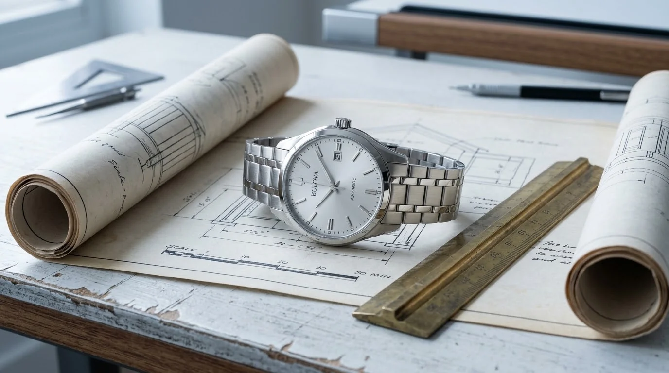 Illustrative render — hero view of the Bulova Surveyor Automatic