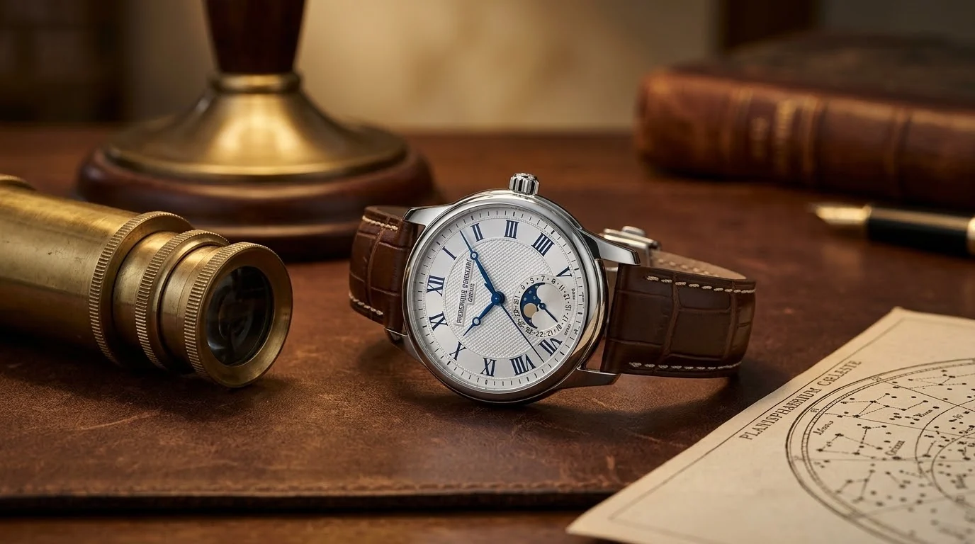 Illustrative render — hero view of the Frederique Constant Classic Quartz Moonphase