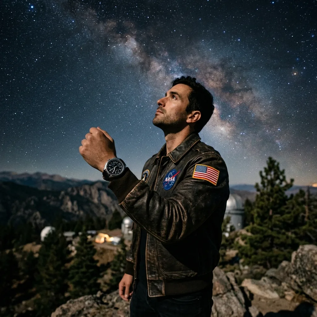 Bulova Lunar Pilot on wrist under stars