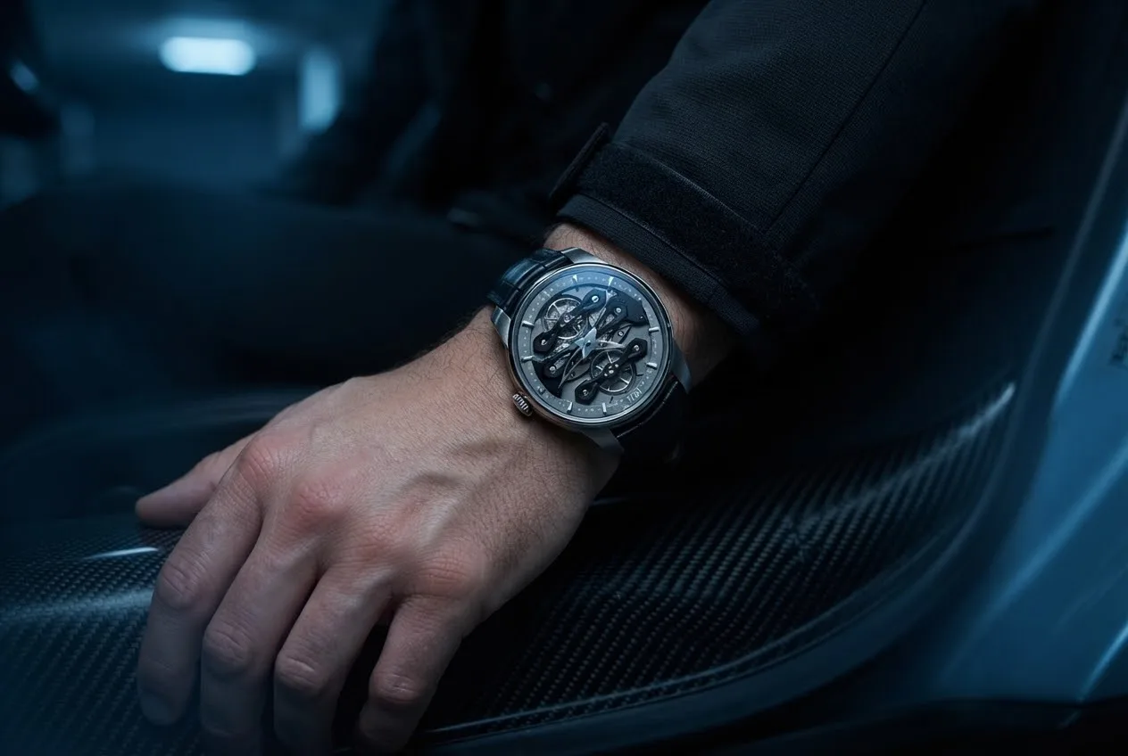 Illustrative render — buying it on amazon of the Girard-Perregaux Neo Bridges (titanium, black bridges, alligator strap)
