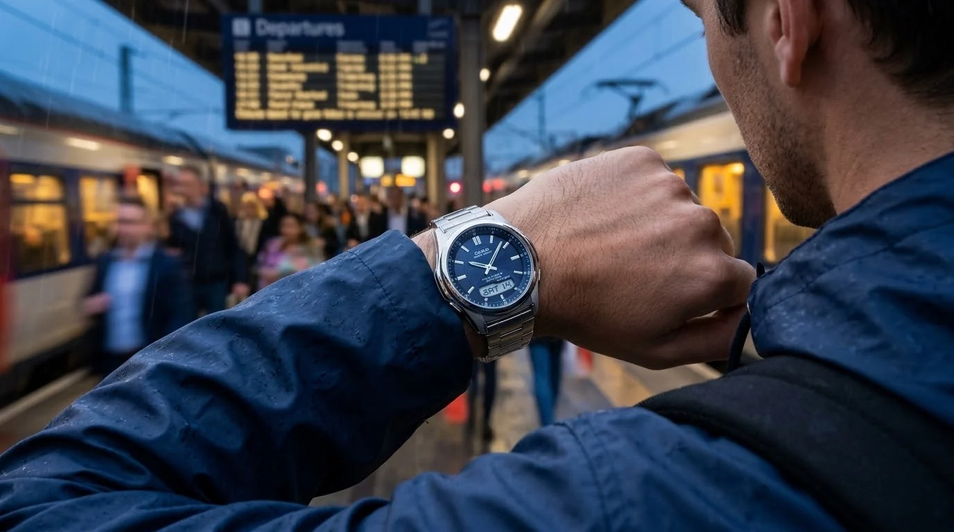 Illustrative render — a jdm caveat of the Casio Wave Ceptor WVA-M630D