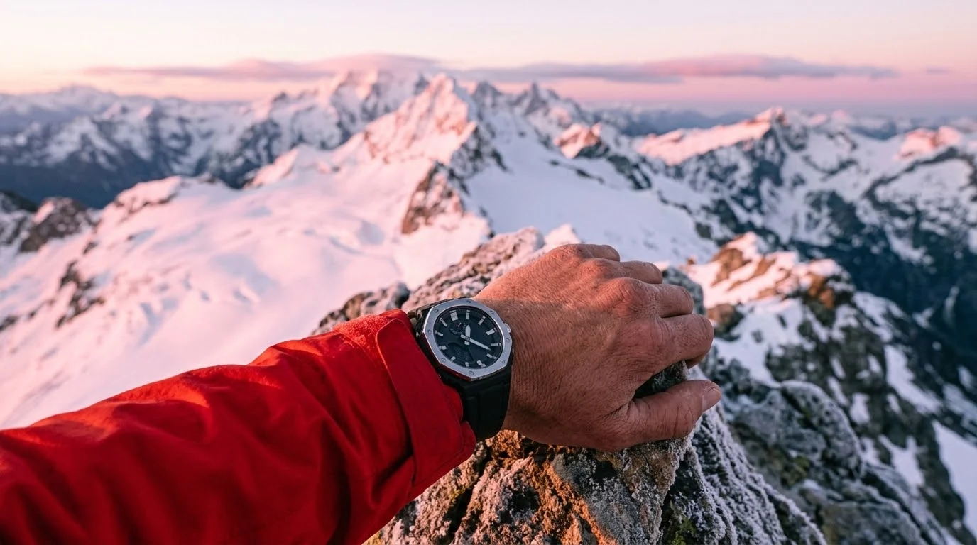 Illustrative render — narrower, heavier of the Casio Pro Trek PRW-B1000-1