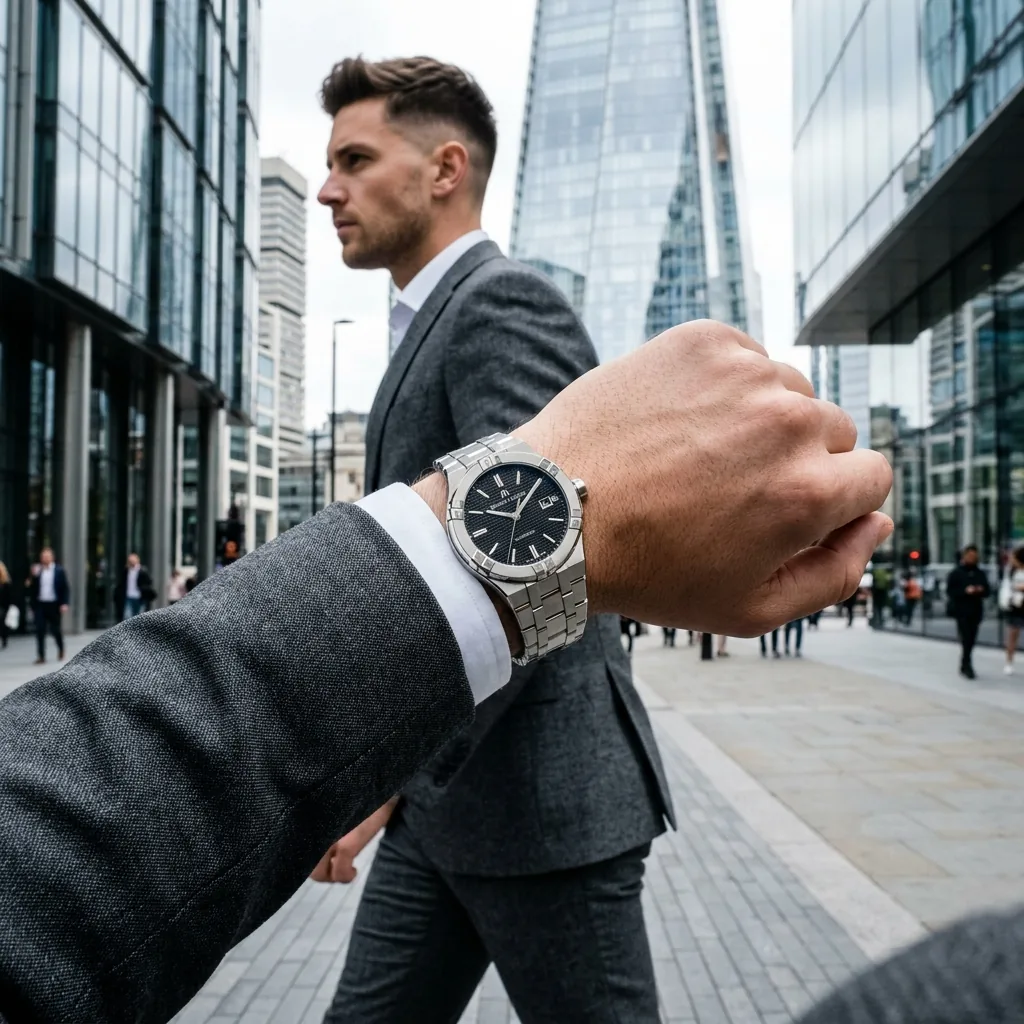 Maurice Lacroix Aikon on wrist in urban setting