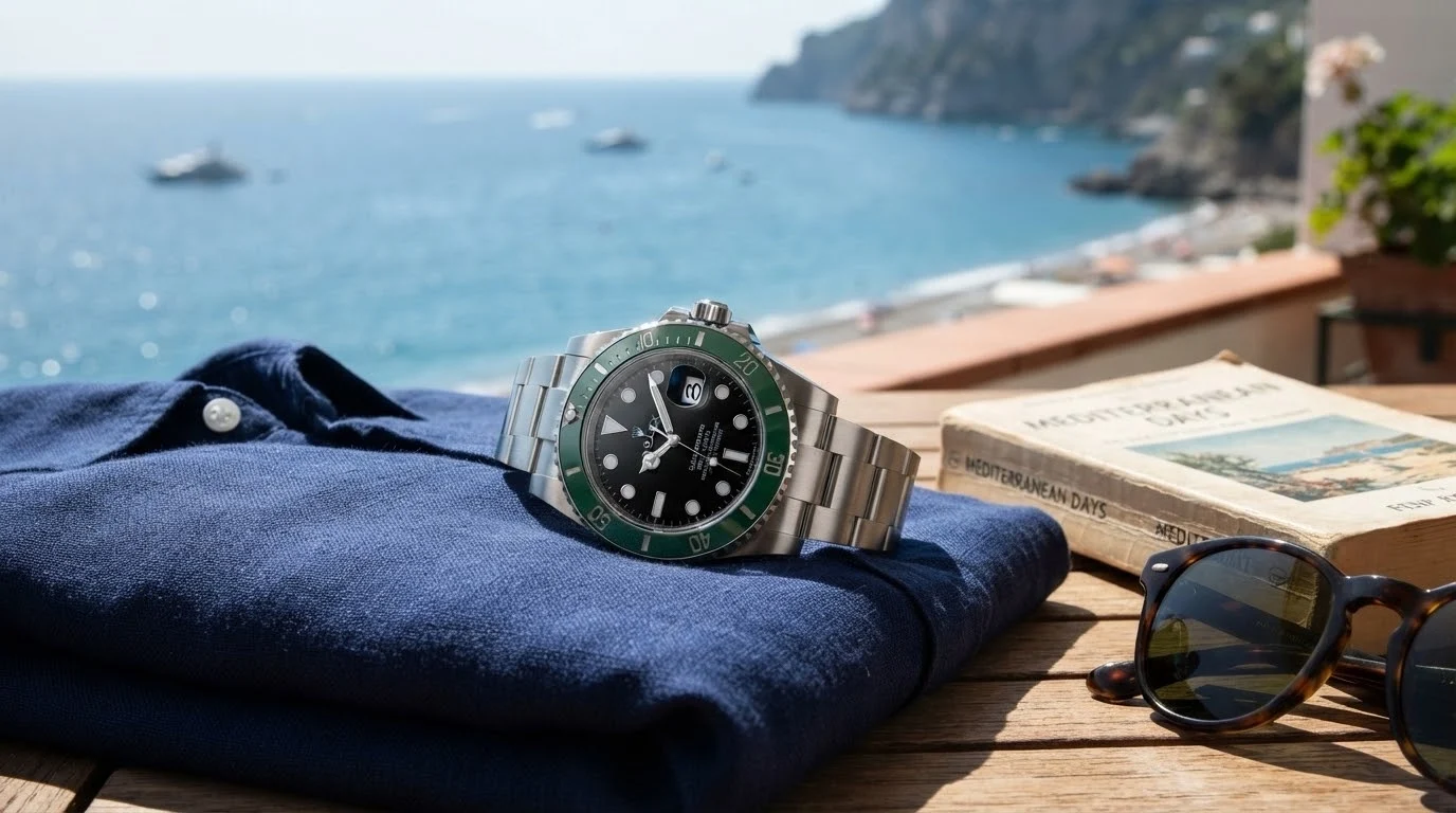 Illustrative render — buying one pre-owned on amazon of the Rolex Submariner Date 41 "Starbucks"