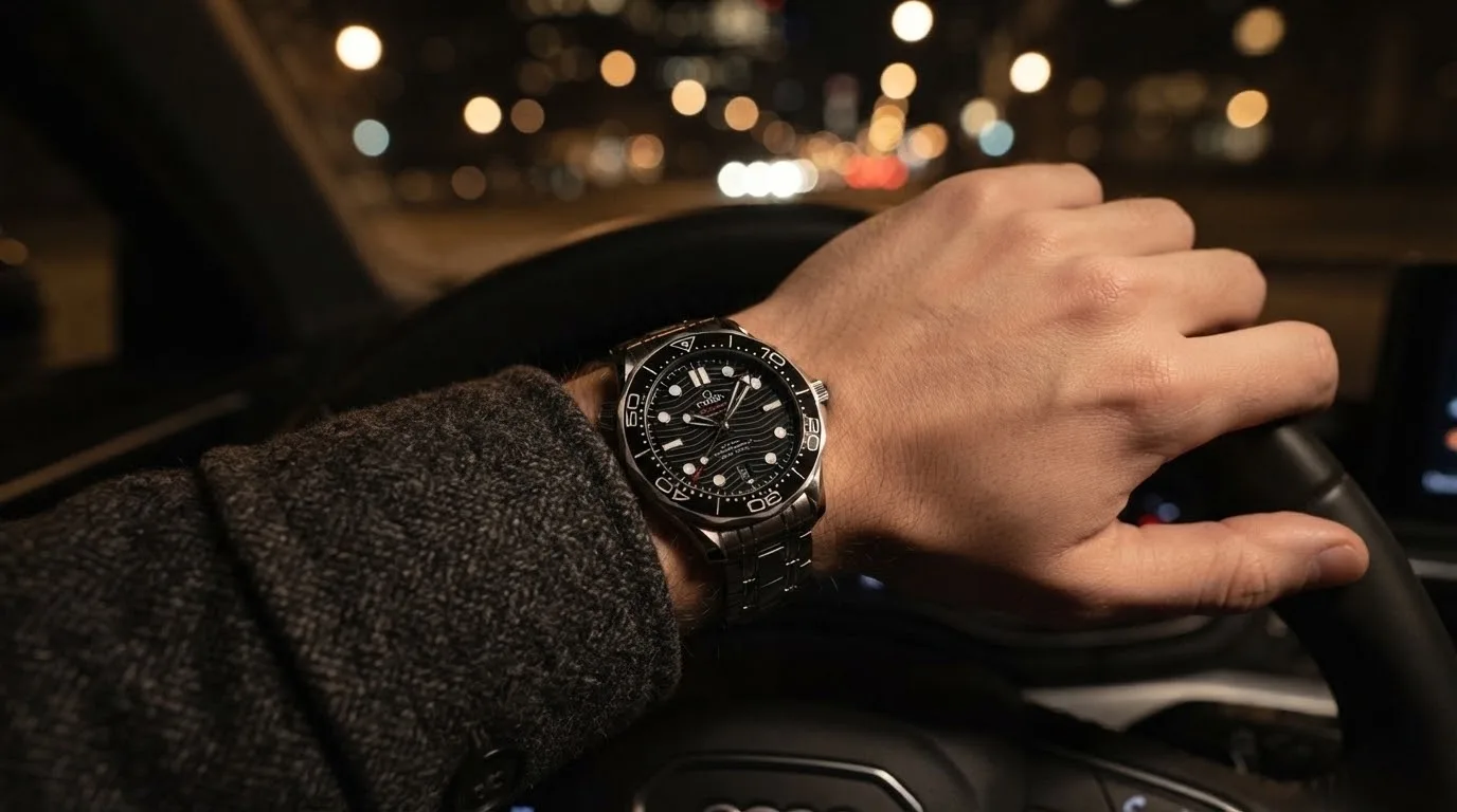 Illustrative render — buying it on amazon of the Omega Seamaster Diver 300M Co-Axial Master Chronometer 42mm 210.30.42.20.01.001 (steel, black ceramic dial, steel bracelet)