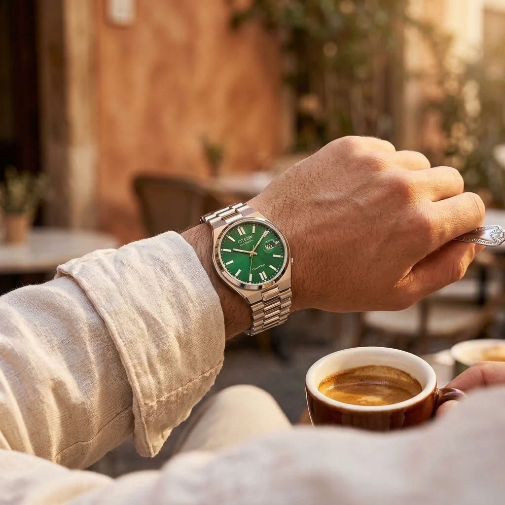 Illustrative render — what 50m means of the Citizen Tsuyosa Automatic (Green Dial)