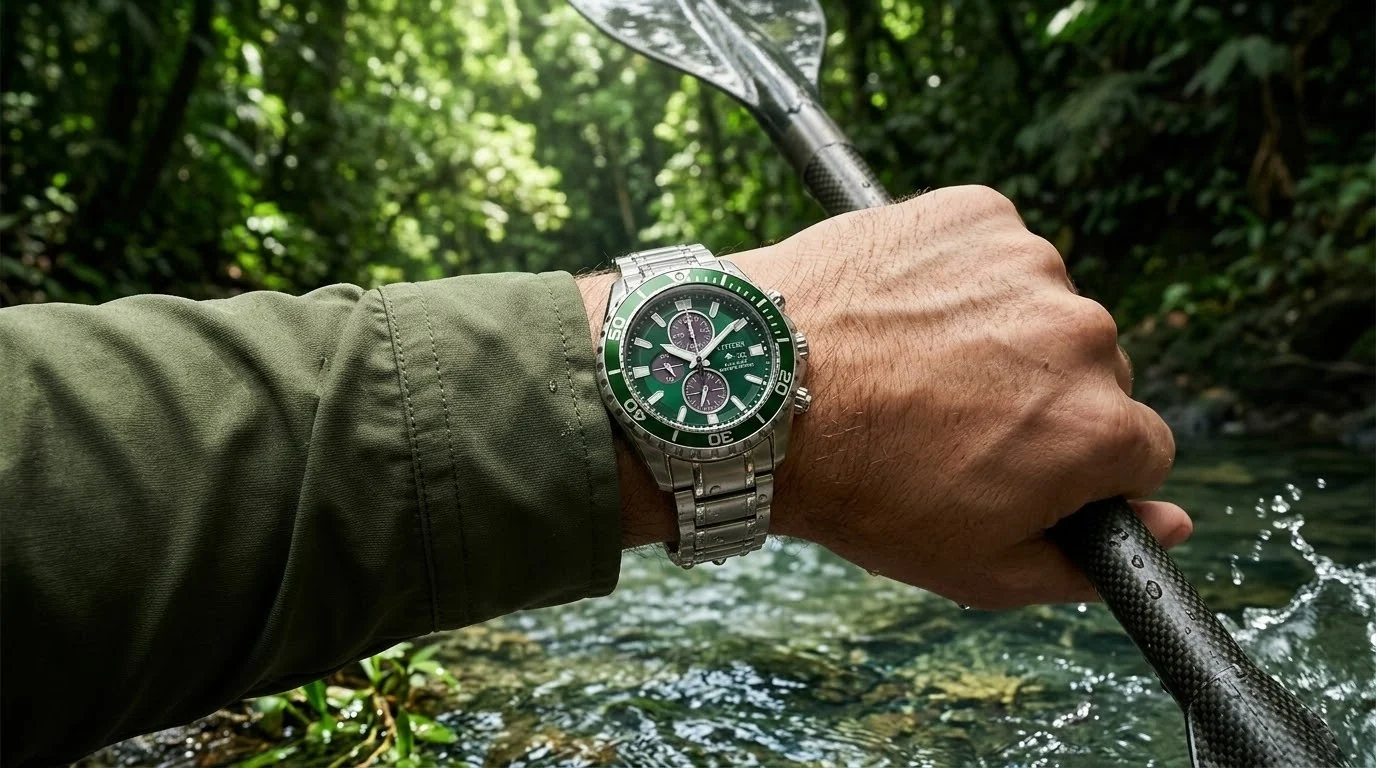 Illustrative render — the green of the Citizen Promaster Dive Chronograph CA0820