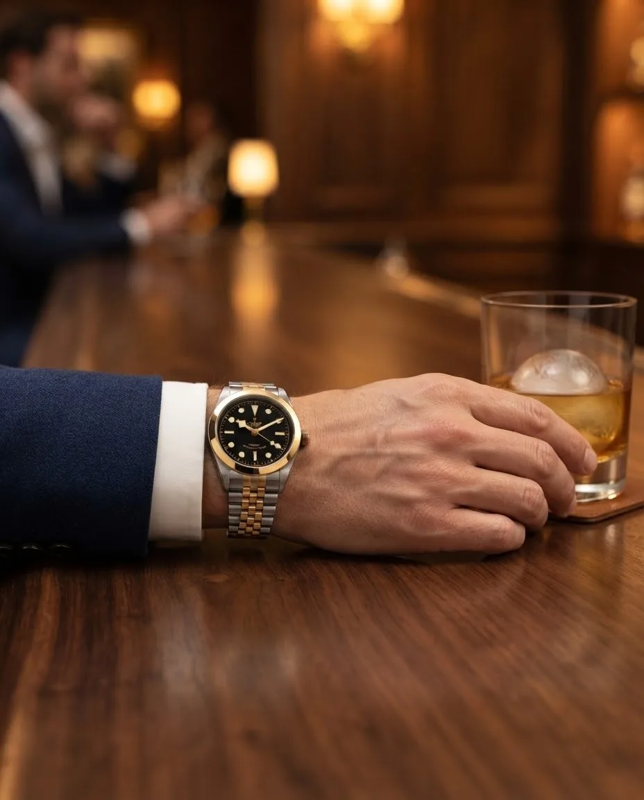 Illustrative render — buying it on amazon of the Tudor Black Bay 41 S&G M79683-0001 (steel and yellow gold, black dial, two-tone bracelet)
