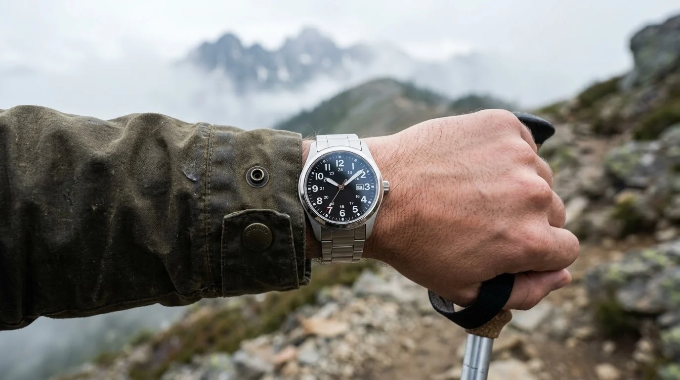Illustrative render — calibre j800 of the Citizen Eco-Drive Garrison Field AW0050
