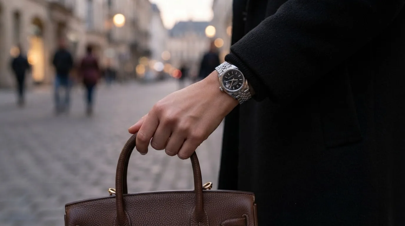 Illustrative render — buying it on amazon of the Rolex Lady-Datejust 26 ref. 79174 (steel, white gold fluted bezel, black dial, Jubilee bracelet, pre-owned)