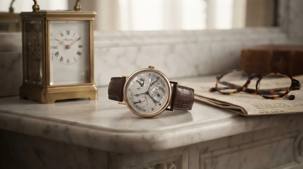 Illustrative render — buying it new on amazon of the Breguet Classique 7137 Power Reserve Moonphase (18k yellow gold)