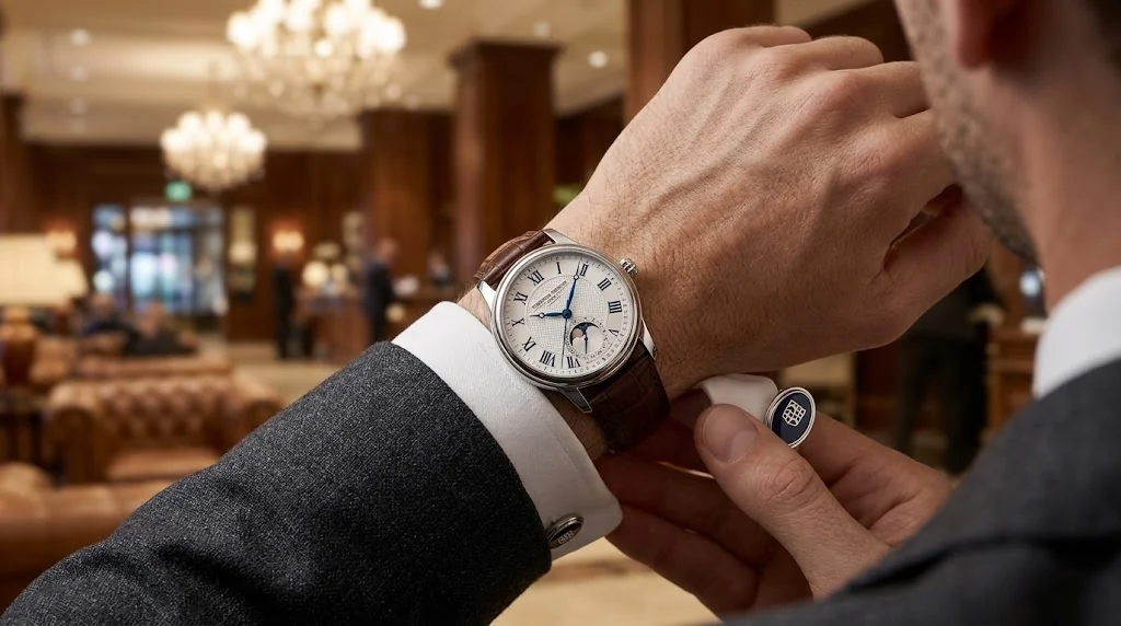 Illustrative render — reading the spec sheets of the Frederique Constant Classic Quartz Moonphase