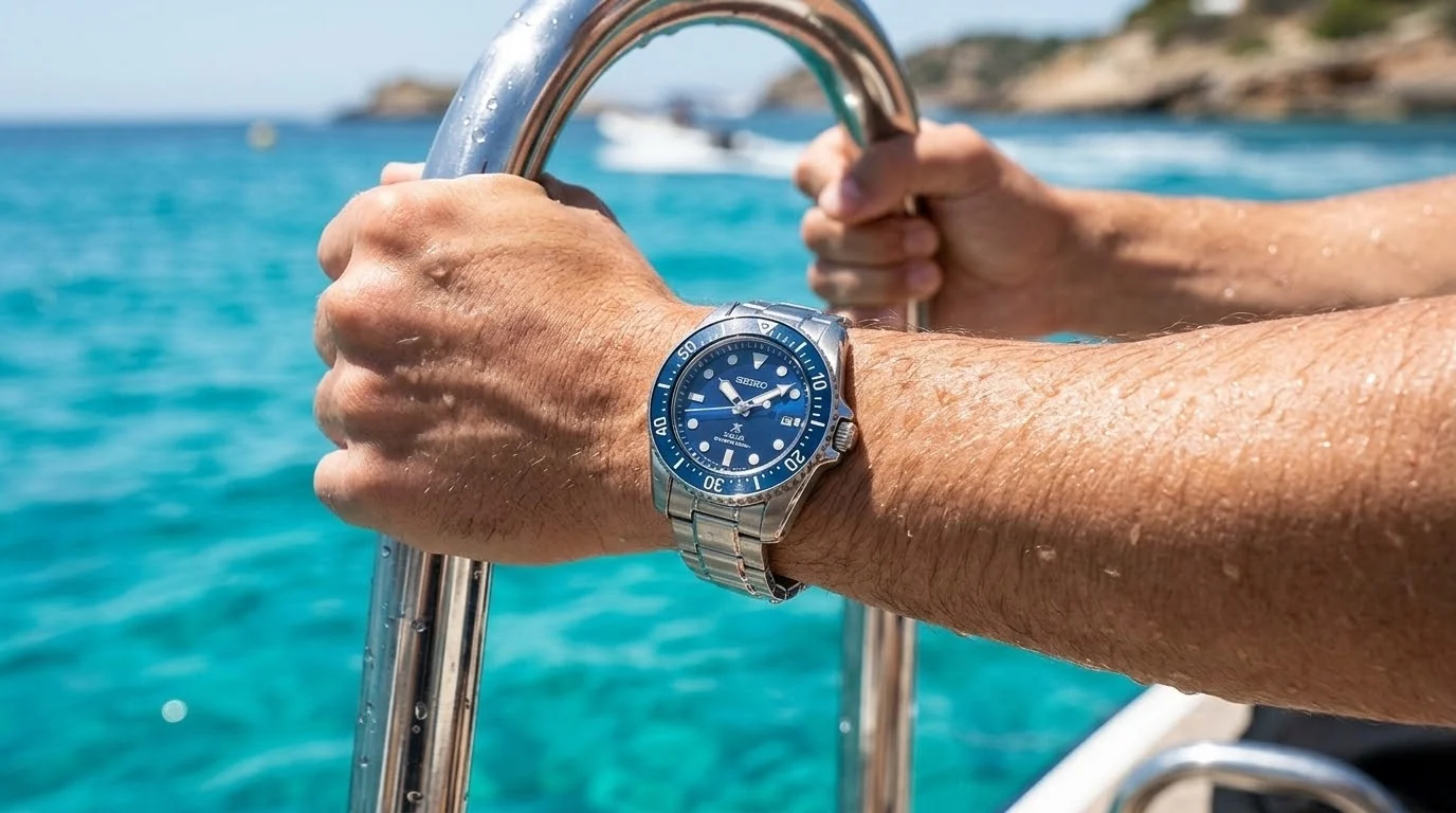 Illustrative render — on size of the Seiko Prospex Solar Diver SNE585