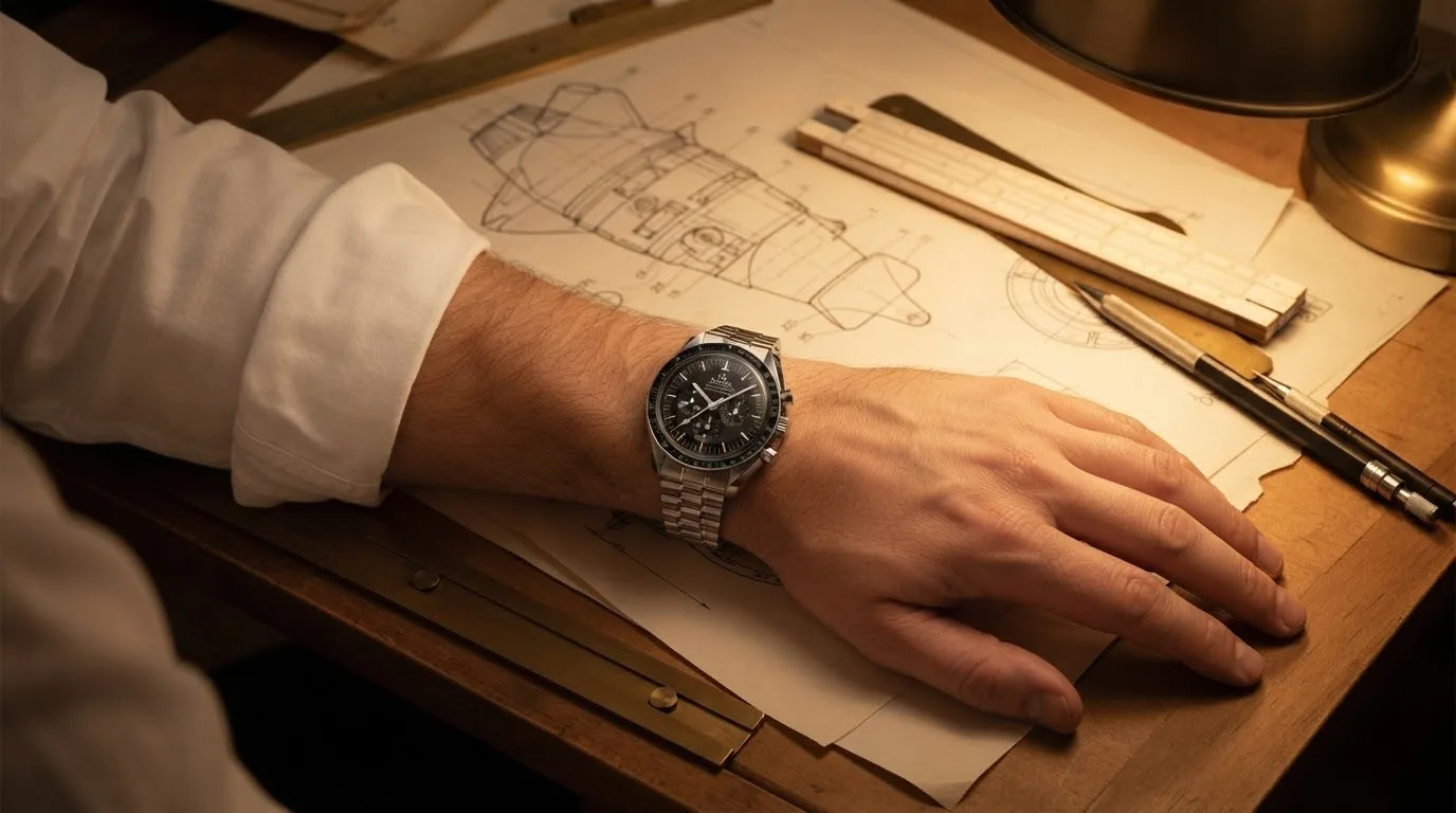Illustrative render — buying it on amazon of the Omega Speedmaster Moonwatch Professional Co-Axial Master Chronometer 42mm 310.30.42.50.01.002 (sapphire, steel bracelet)