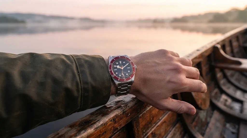 Illustrative render — buying it on amazon of the Tudor Black Bay 41mm M7941A1A0RU-0001 (steel, burgundy bezel, black dial, steel bracelet, METAS Master Chronometer)