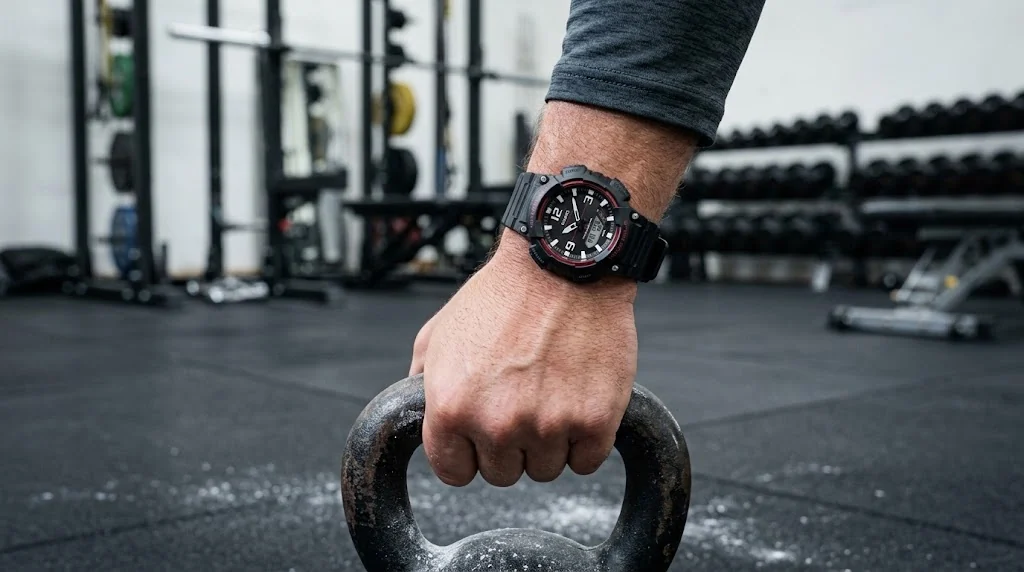 Illustrative render — big case, light watch of the Casio AQ-S810W Solar